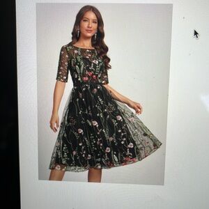 New with tags, beautiful embroidered dress with sequin belt at natural waistline